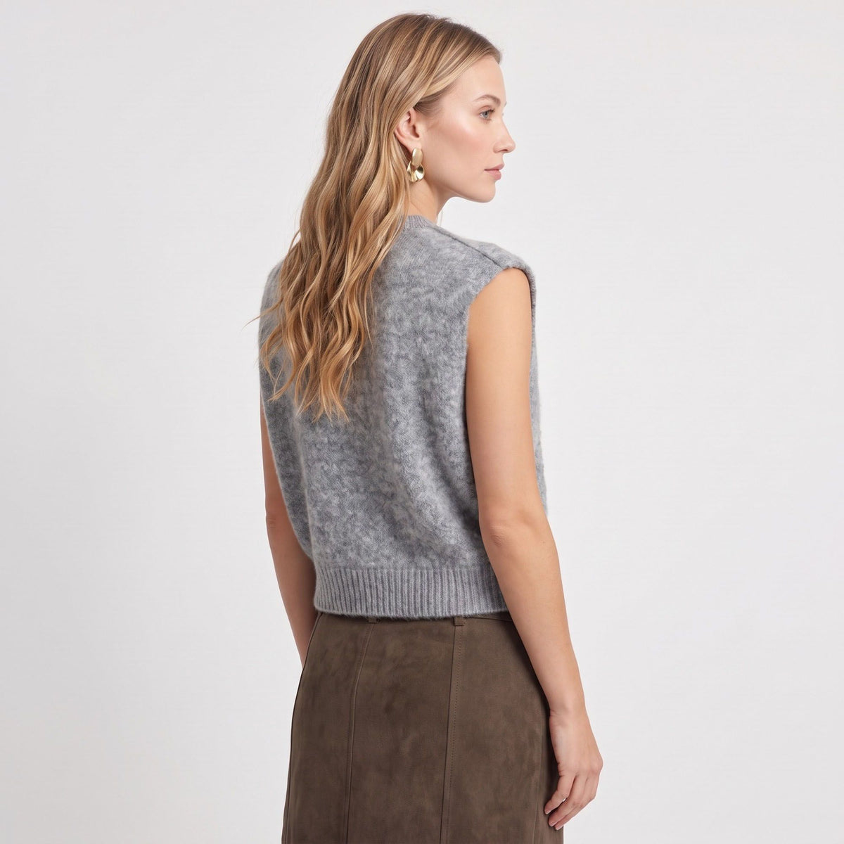Sleeveless Full Zip Knit Sweater Vest