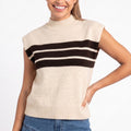 Striped Mock Neck Sleeveless Knit Sweater Vest
