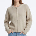 Rib Knit Full Zip Crewneck Cardigan Sweater