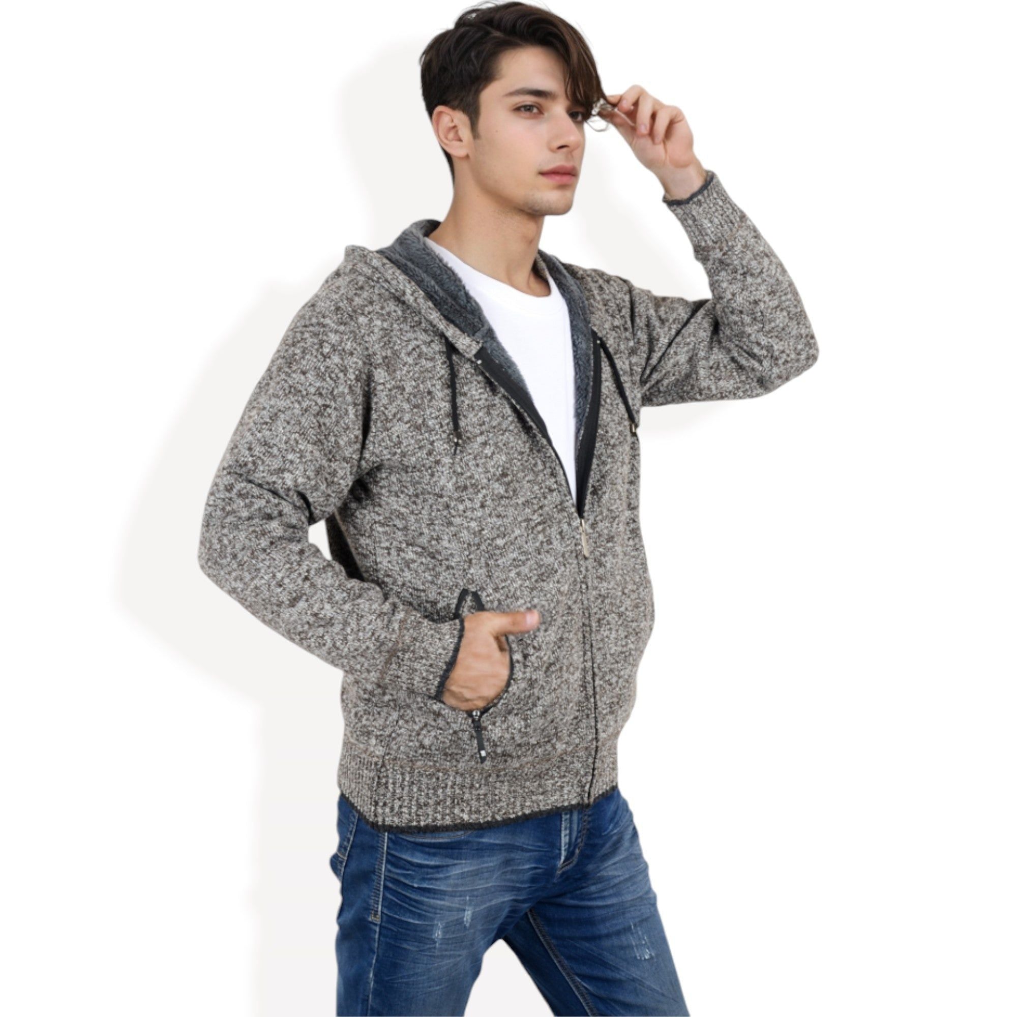 Anna-Kaci Men's Zip-Up Hooded Fleece Jacket with Adjustable Drawstrings and Front Pockets