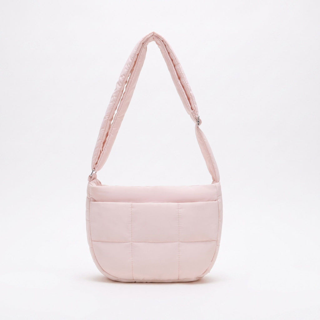 Soft Puffy Quilted Crescent Bag with Smooth Padded Panels and Adjustable Shoulder Straps 10.4x3.9x7.9in