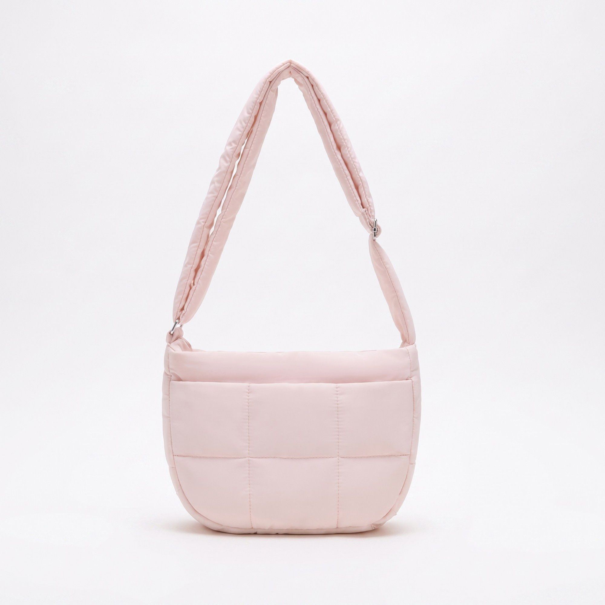 Soft Puffy Quilted Crescent Bag with Smooth Padded Panels and Adjustable Shoulder Straps 10.4x3.9x7.9in