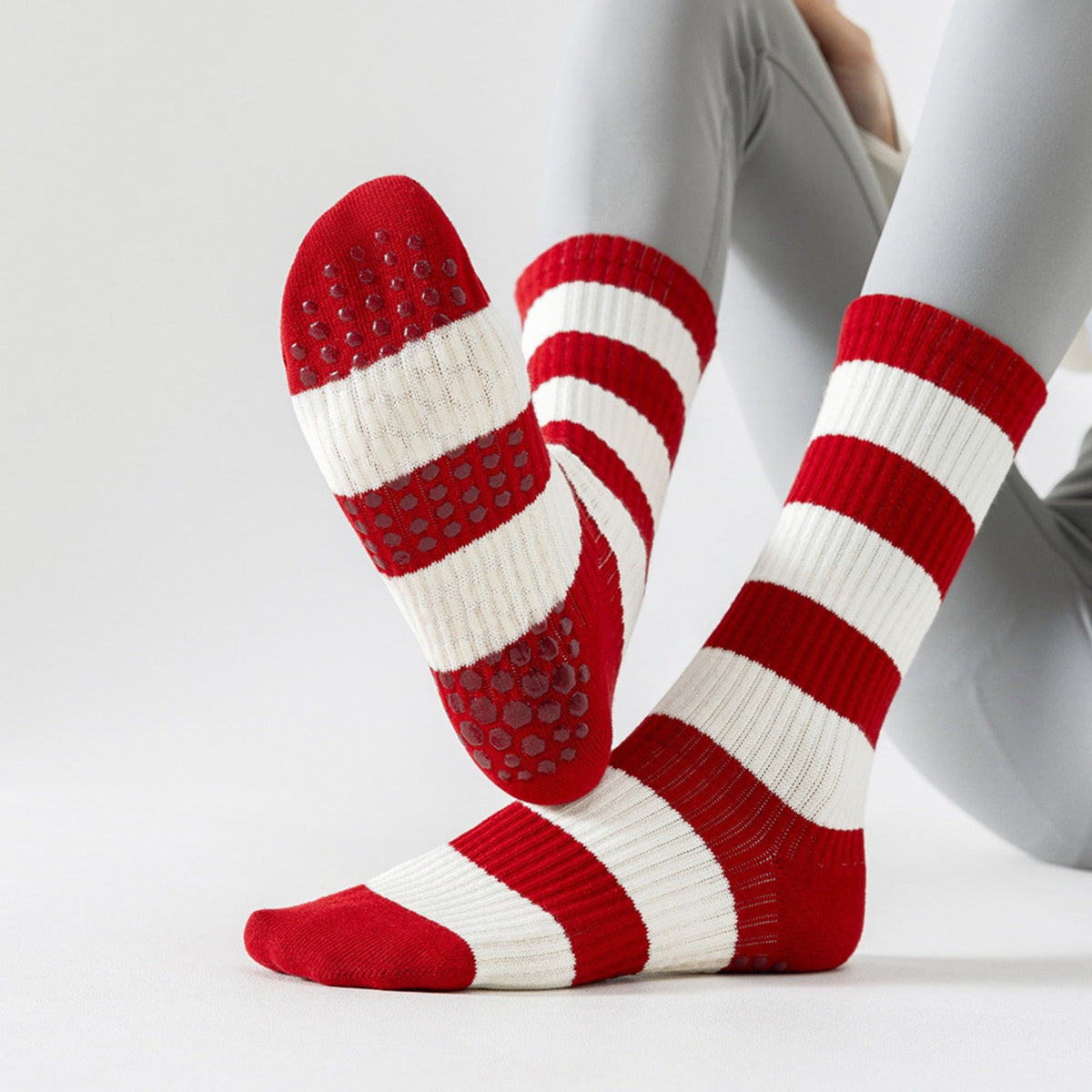 Grip Crew Socks 2 Pair Pack Ribbed Stripe Design