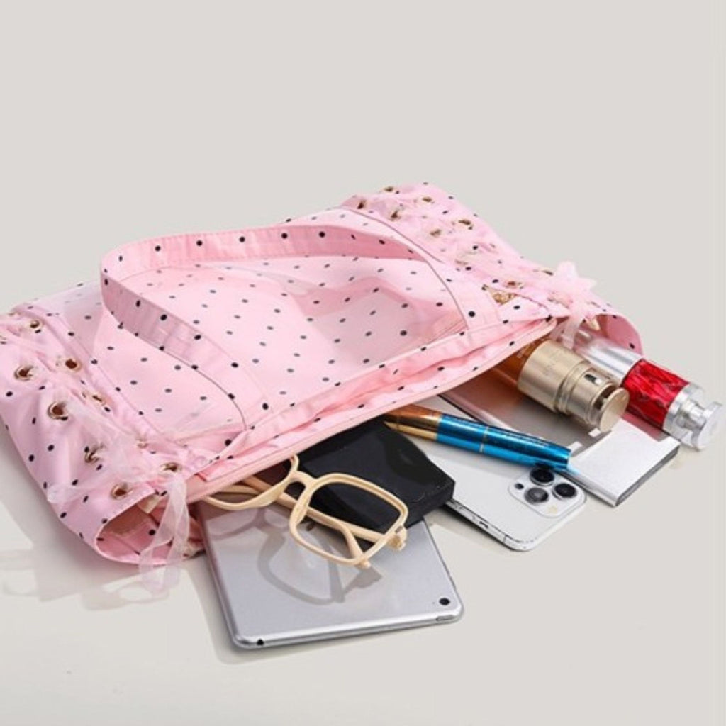 Clear Polka Dot Tote Bag for Women, Large Transparent Shoulder Bag with Bow Detail