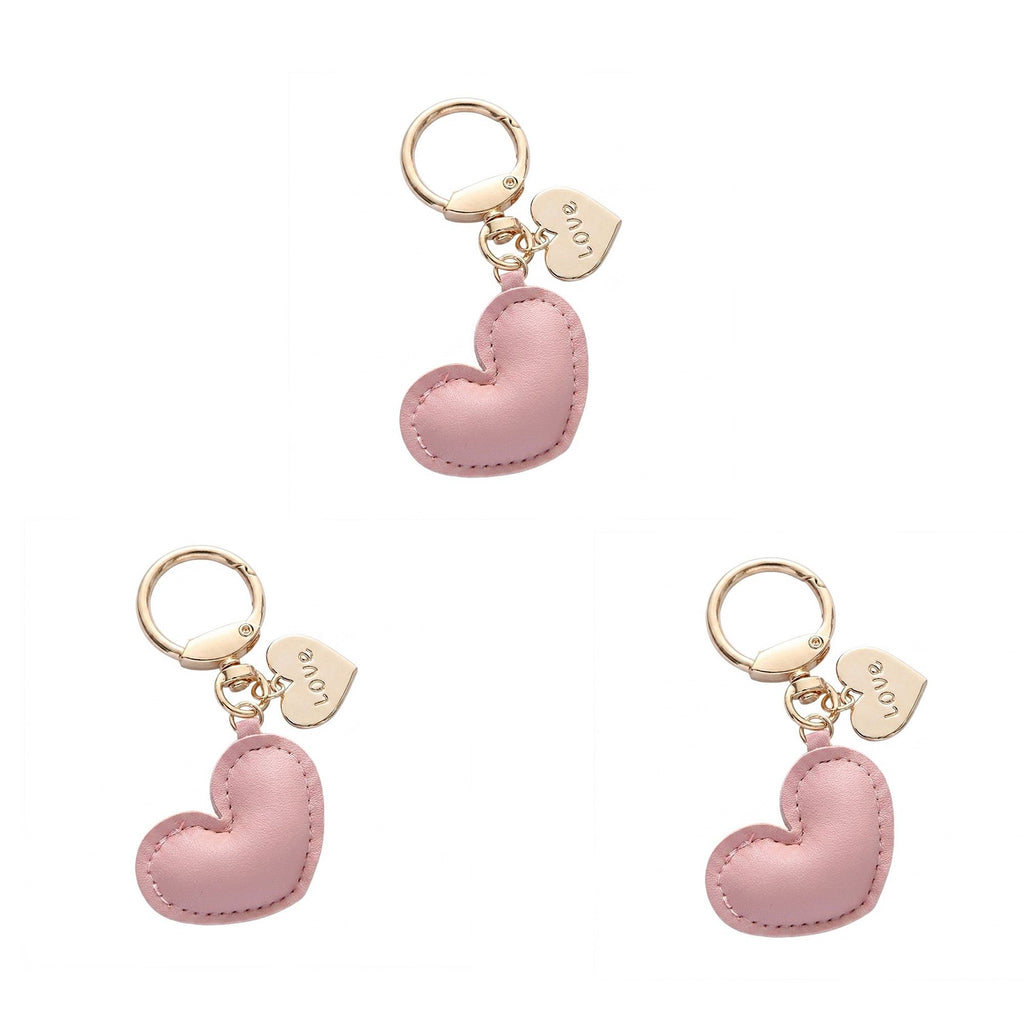 3 Pack Heart Keychains with Love Charm and Gold Tone Ring Clip