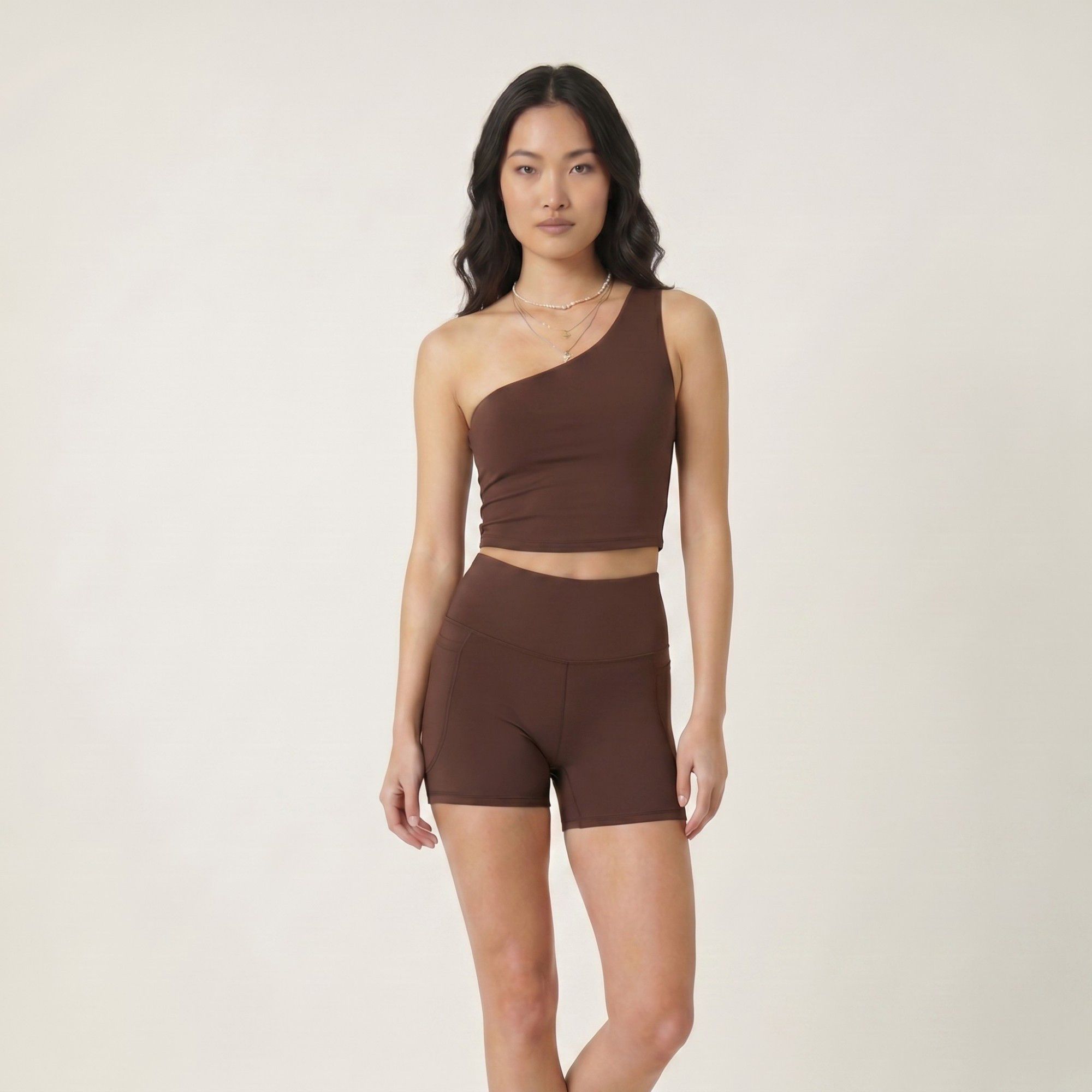One Shoulder Sports Bra Smooth Stretch Asymmetrical Cropped Active Top with Fitted Minimal Silhouette