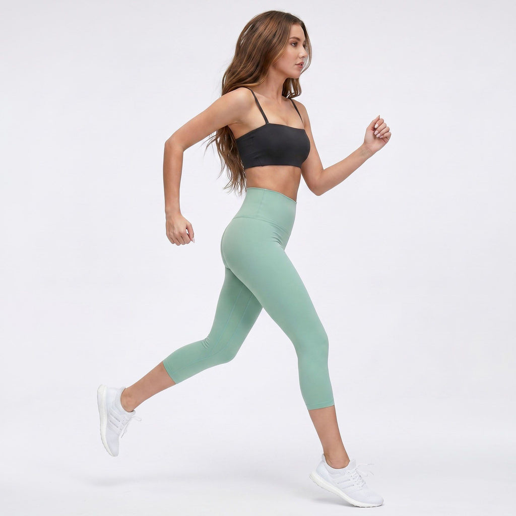 High Waist Capri Leggings with Wide Waistband Smooth Stretch Fit and Pull On Activewear Design