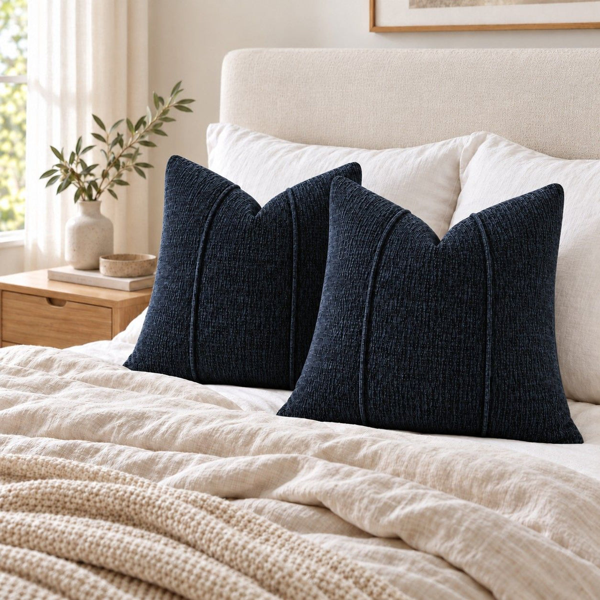 2 Pack Solid Textured Throw Pillow Covers 18 x 18 Inch with Hidden Zipper