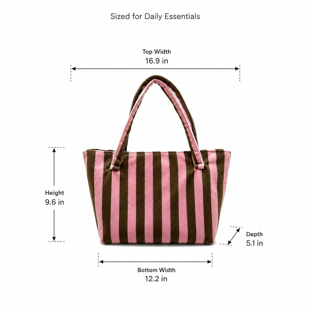 Striped Terry Cloth Tote Bag Roomy Beach and Travel Shoulder Carryall