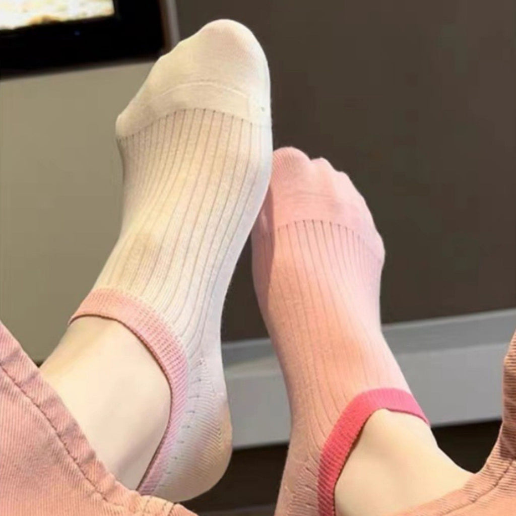 Anna-Kaci Women's Ribbed No Show Socks with Contrast Circular Heel Opening Low Cut Soft Stretch 3-Pack