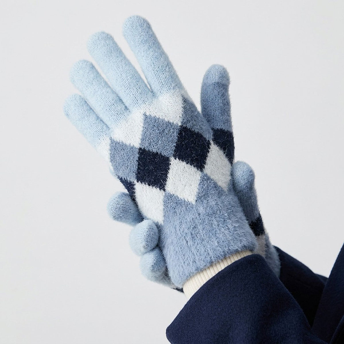 Fuzzy Argyle Touchscreen Gloves for Cold Weather