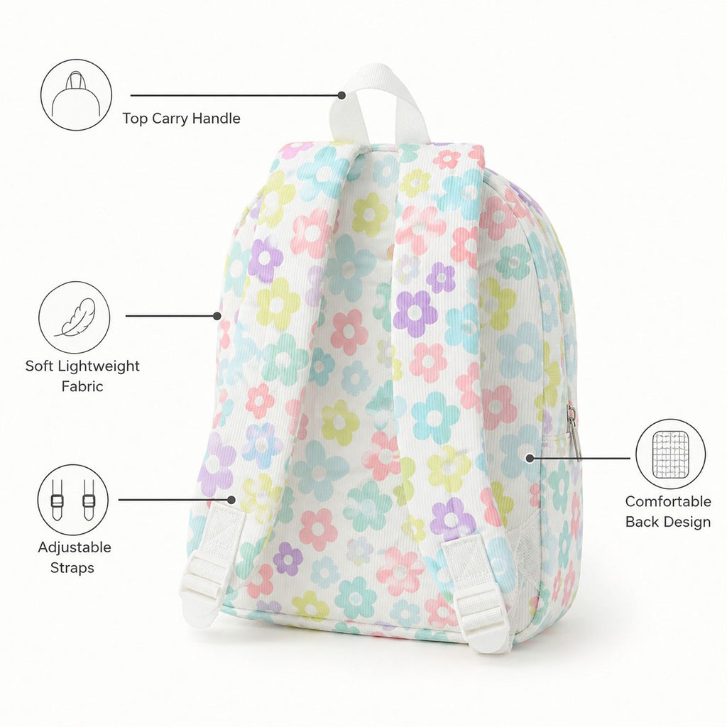 Printed Ribbed Mini Backpack with Front Pocket