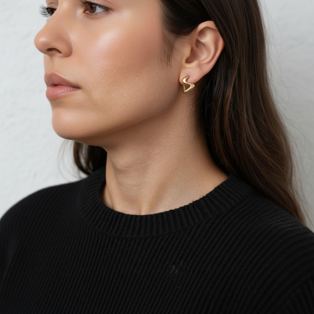 Women's Abstract Wave Hoop Earrings with Sculpted Curved Silhouette and Modern Minimalist Shape for a Sleek Contemporary Accent