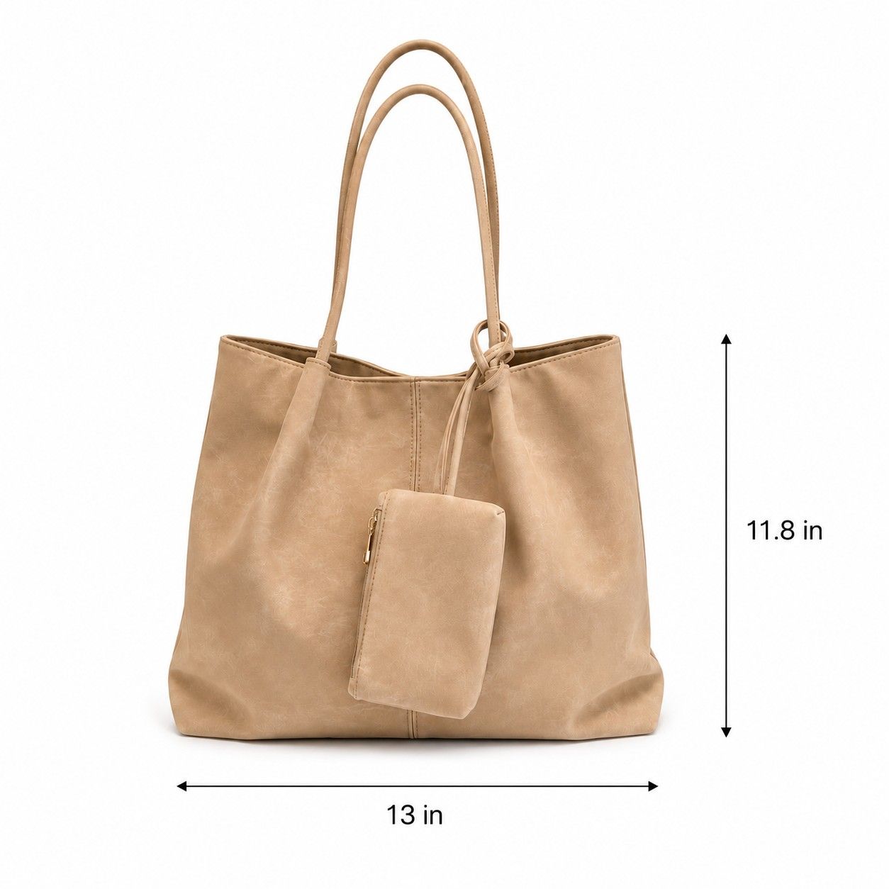 Soft PU Leather Tote Bag with Removable Pouch and Shoulder Handles