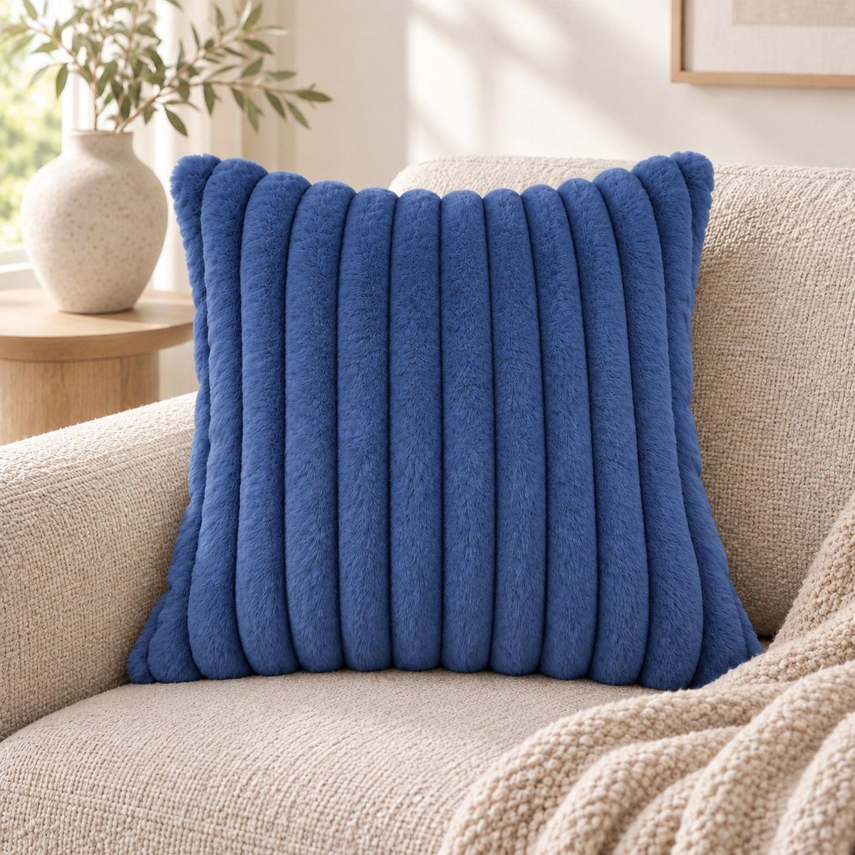 Double Sided Plush Corduroy Throw Pillow Cover 18 x 18 Inch Wide Stripe Texture