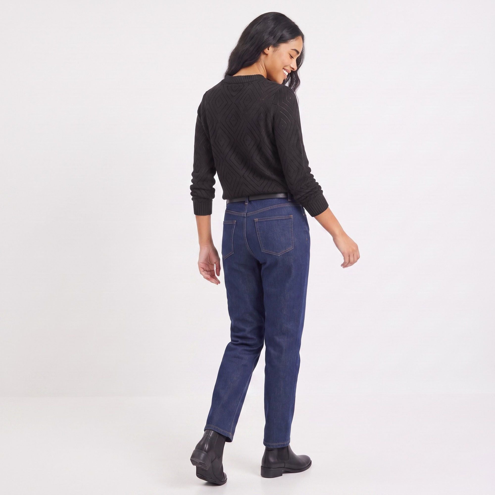 Diamond Pointelle Knit Long Sleeve Sweater
