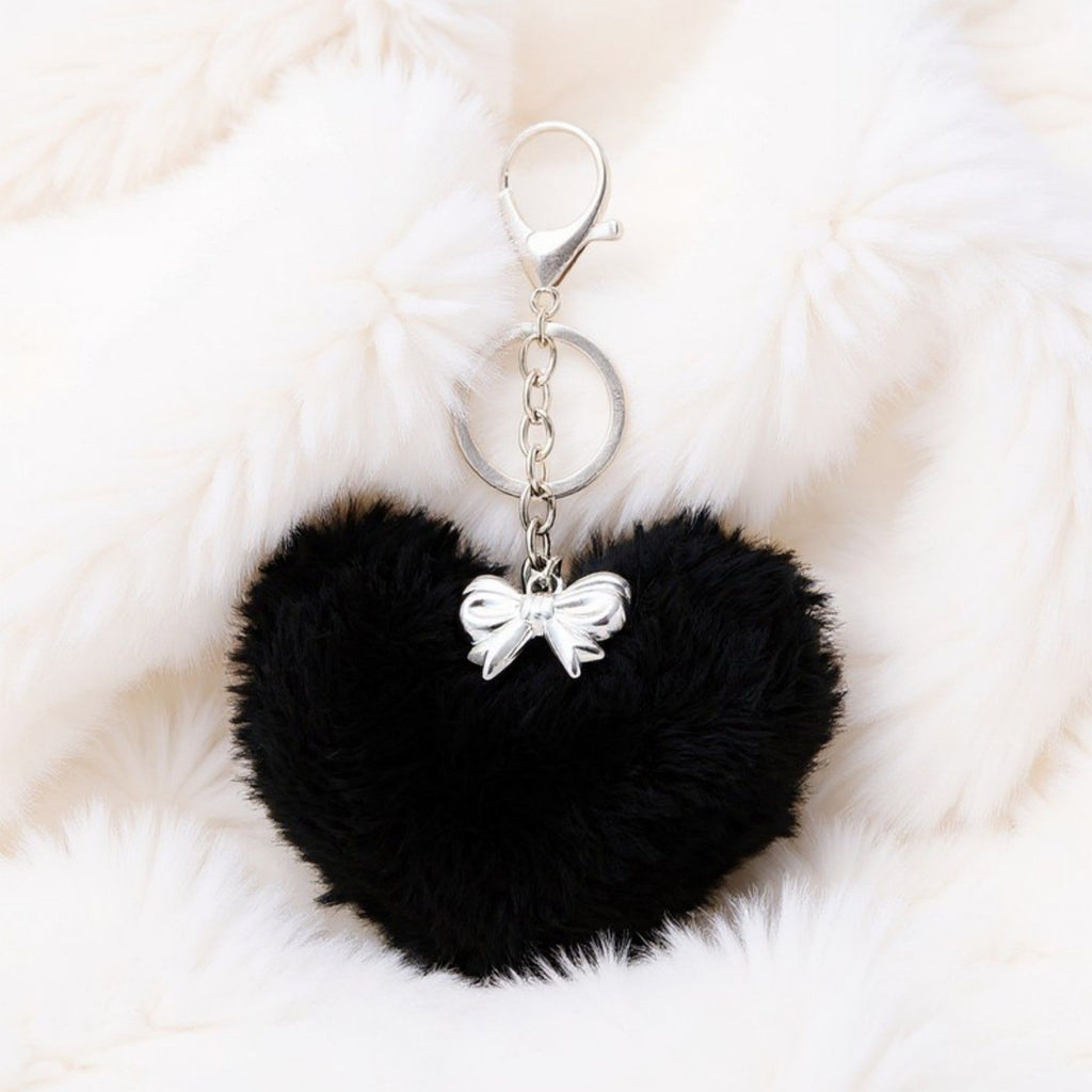 Plush Heart Keychain with Metal Clip and Bow Charm for Bags Backpacks Purses