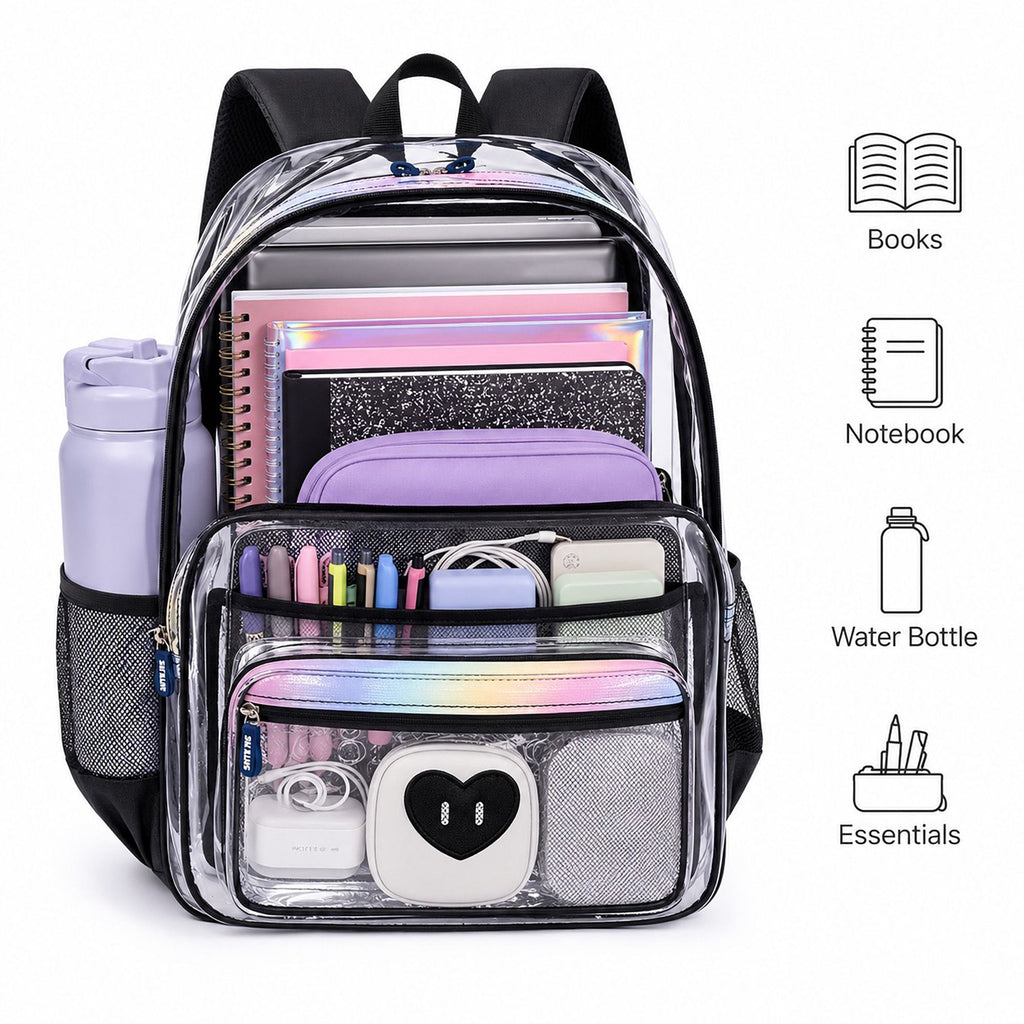 Clear Backpack with Multiple Pockets and Padded Straps