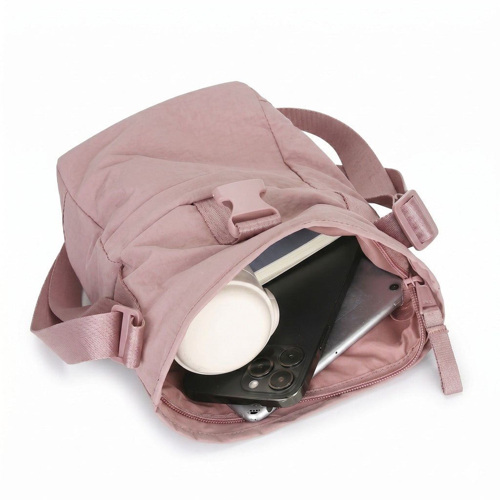 Water Resistant Nylon Crossbody Bucket Bag Adjustable Strap Multi Pocket Everyday Travel Bag