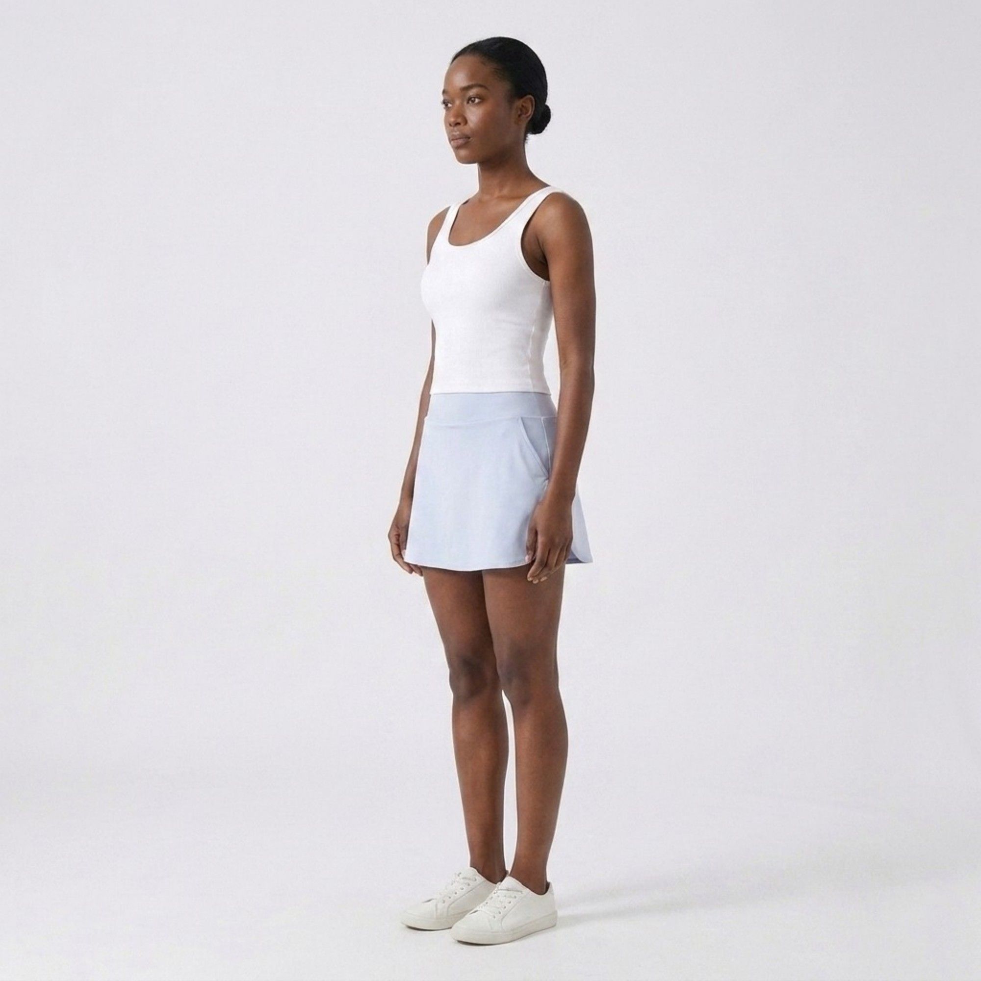 Anna-Kaci Active Women's High Waist Athletic Skort with Wide Waistband Curved Hem Smooth Stretch Knit and Built In Shorts