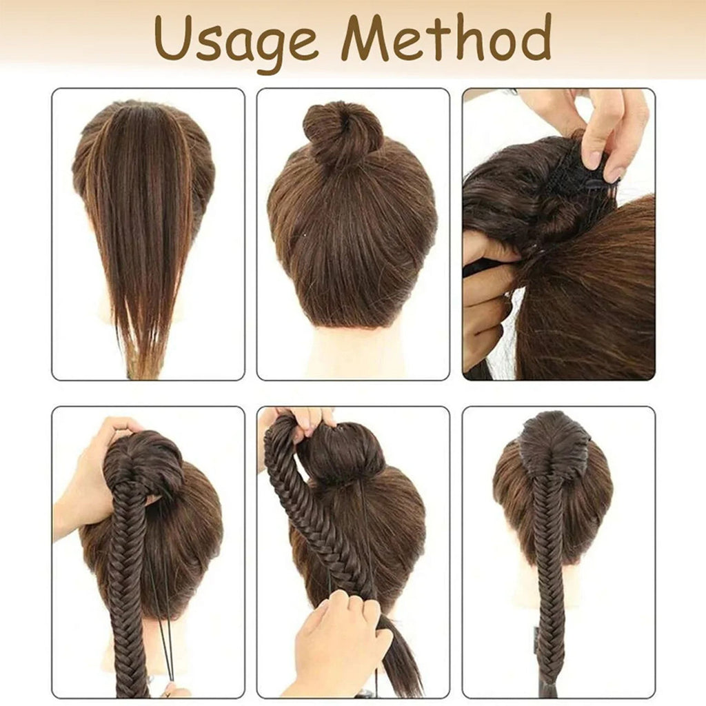 24-Inch Long Fishtail Braid Ponytail Hair Extension Claw Jaw Braiding Ponytail Synthetic Hairpiece for Women