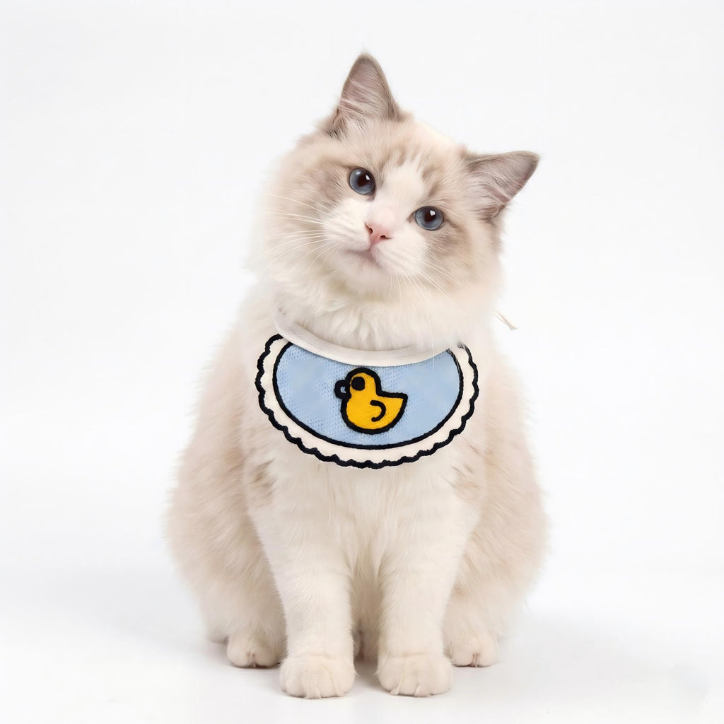 Pet Bib Collar Soft Adjustable Knit Bandana with Colorful Embroidered Design for Cats and Dogs