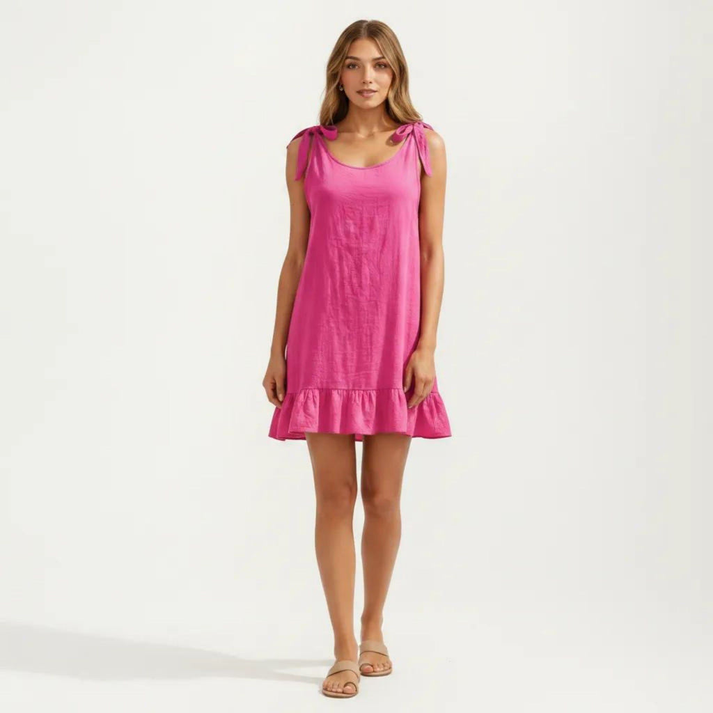Anna-Kaci Women's Sleeveless Swim Cover Up Dress with Tie Shoulder Straps and Ruffle Hem Detail