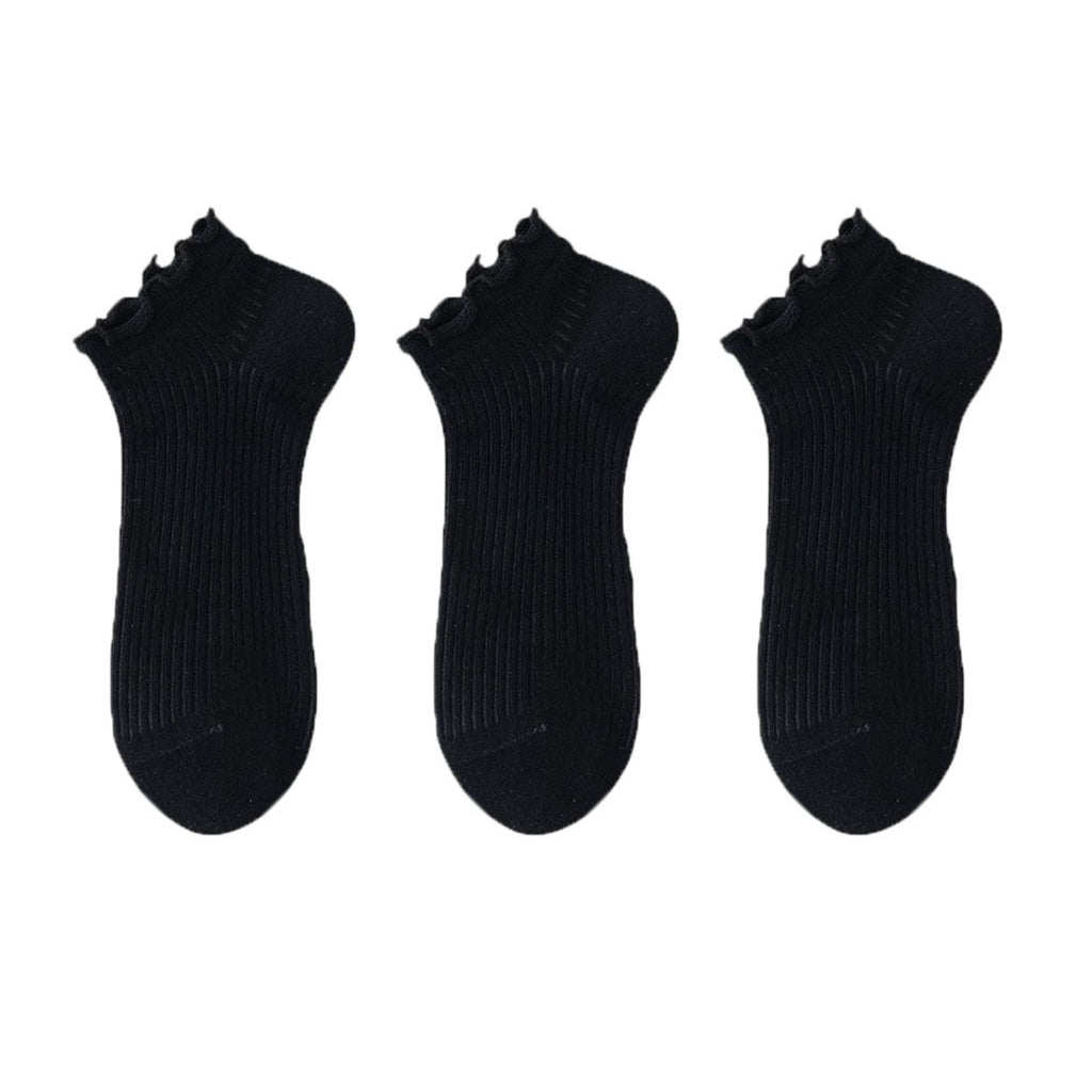 Anna-Kaci Women's Ribbed Ankle Socks with Ruffle Lettuce Trim Cuff Soft Breathable Knit 3-Pack