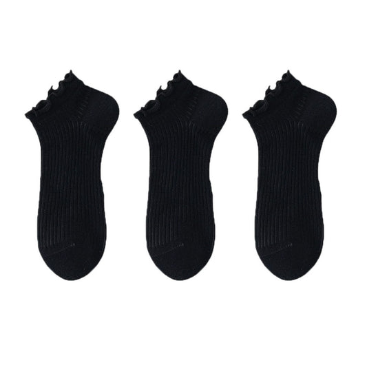 Anna-Kaci Women's Ribbed Ankle Socks with Ruffle Lettuce Trim Cuff Soft Breathable Knit 3-Pack