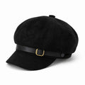 Faux Suede Baker Boy Cap with Buckle Band Vintage Newsboy Style Hat