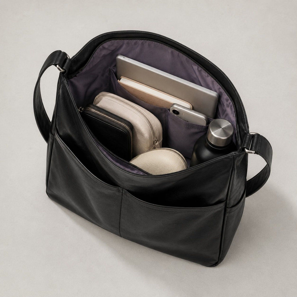 Soft Faux Leather Hobo Shoulder Bag with Front Pockets