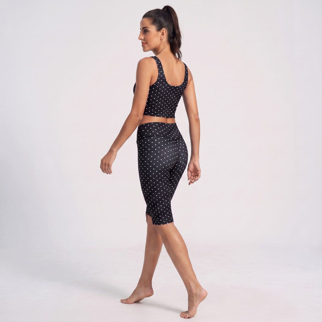 Polka Dot Foldover Waist Capri Leggings Fitted Cropped Yoga Pants for Dance Gym Workouts