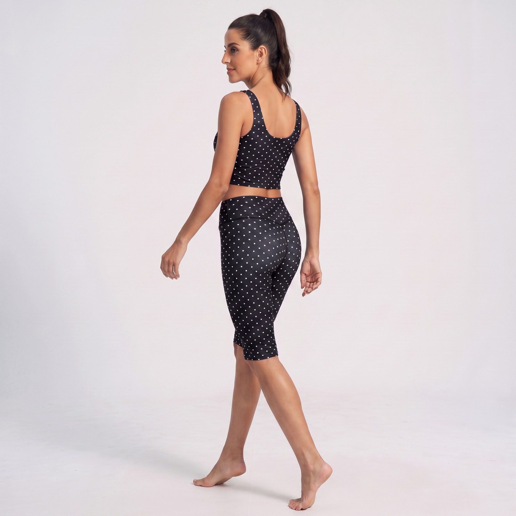Polka Dot Foldover Waist Capri Leggings Fitted Cropped Yoga Pants for Dance Gym Workouts