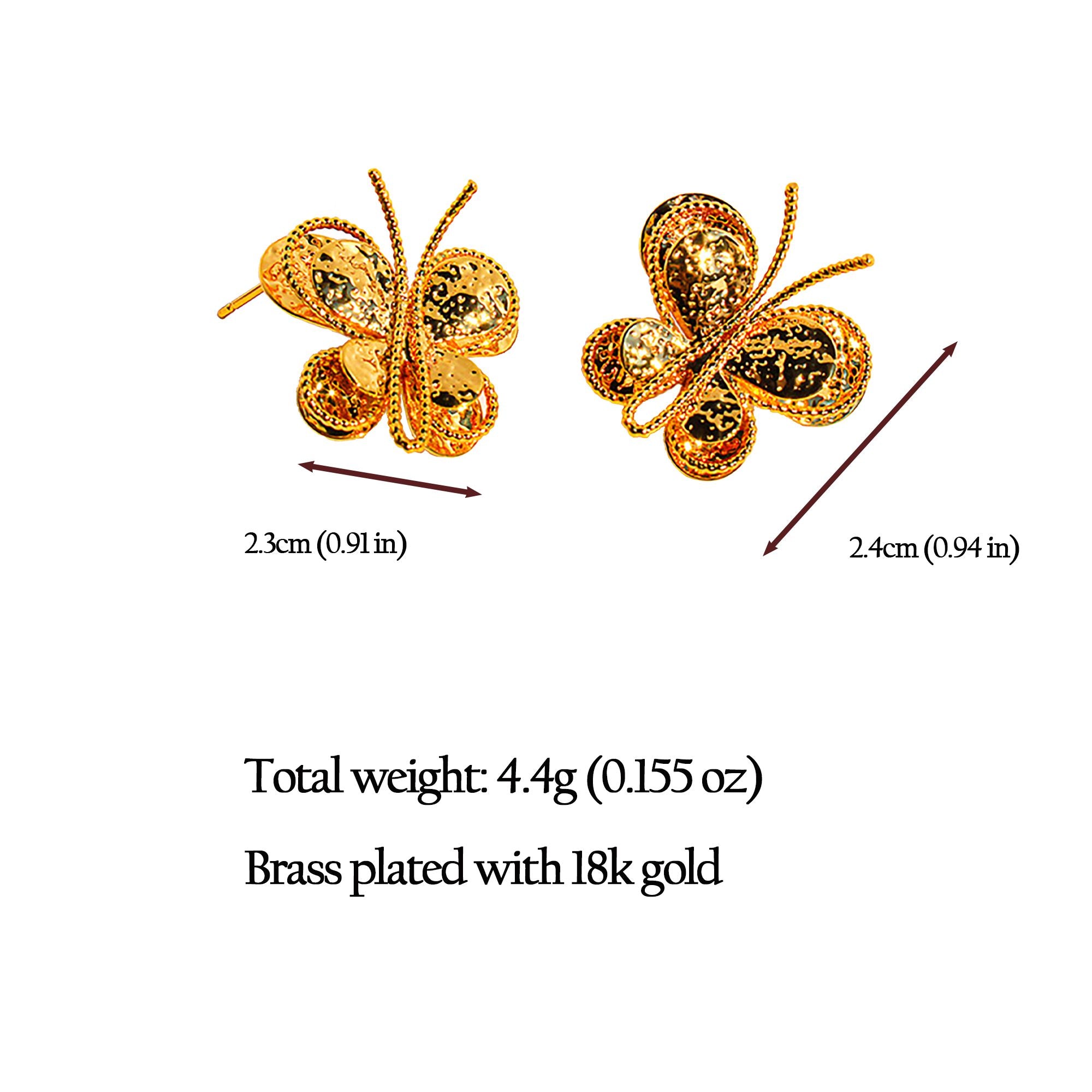 Anna-Kaci Women's Butterfly Stud Earrings - Intricate Textured Statement Earrings