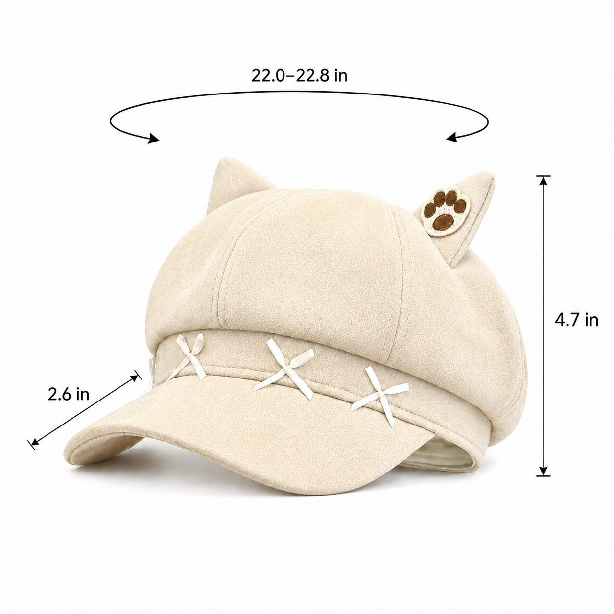 Cat Ear Newsboy Cap Cute Baker Boy Hat Bow Detail Short Brim Casual Style