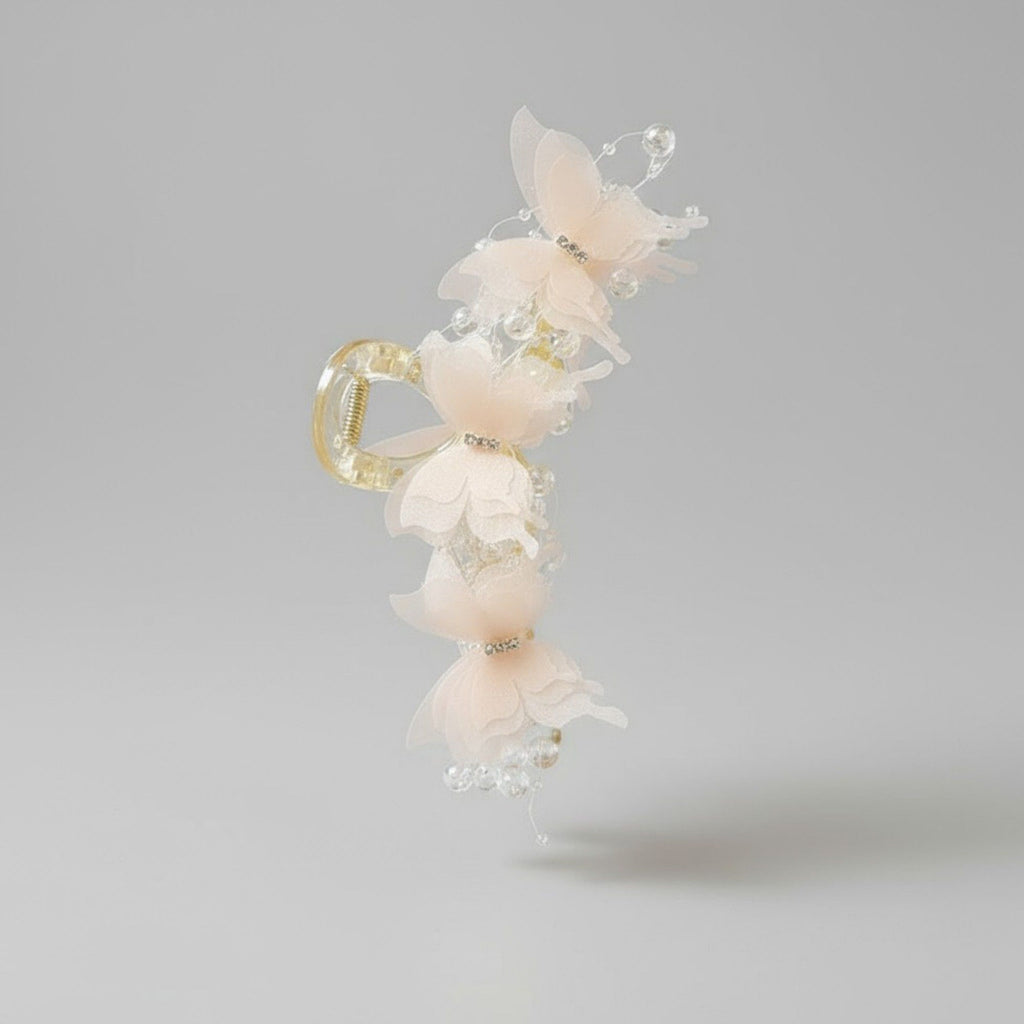 Anna-Kaci Beaded Flower Metal Hair Claw Clip with Curved Design and Textured Accents
