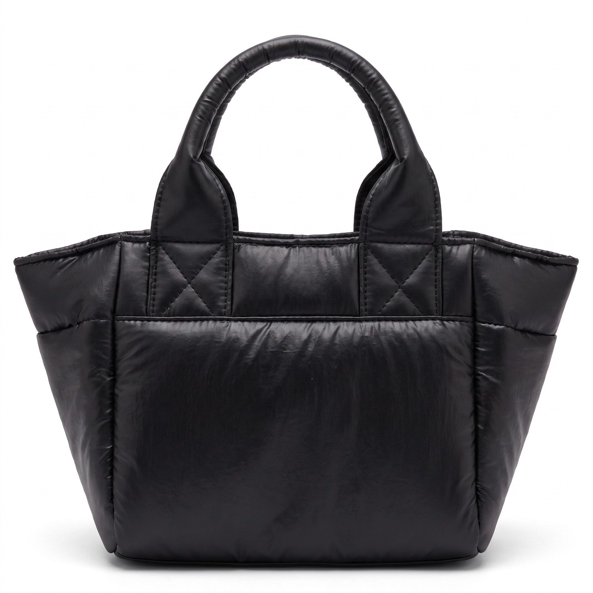 Padded Puffer Tote Bag with Rounded Top Handles and Exterior Front Pocket 13x6.5x4in