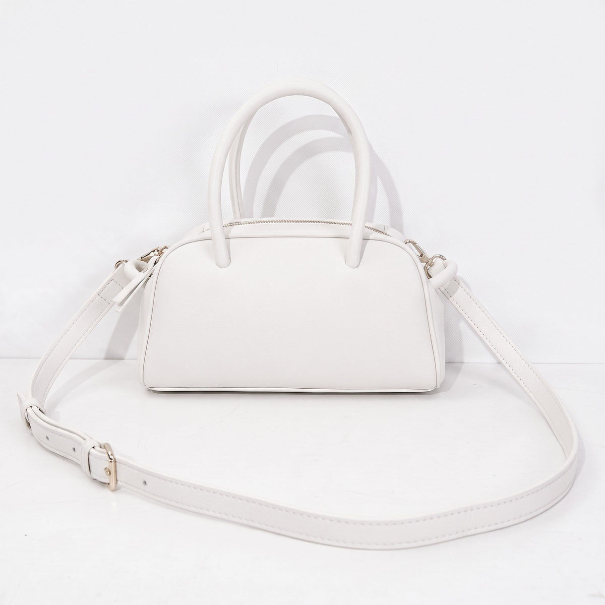 Structured Top Handle Handbag with Zipper Closure and Double Handles