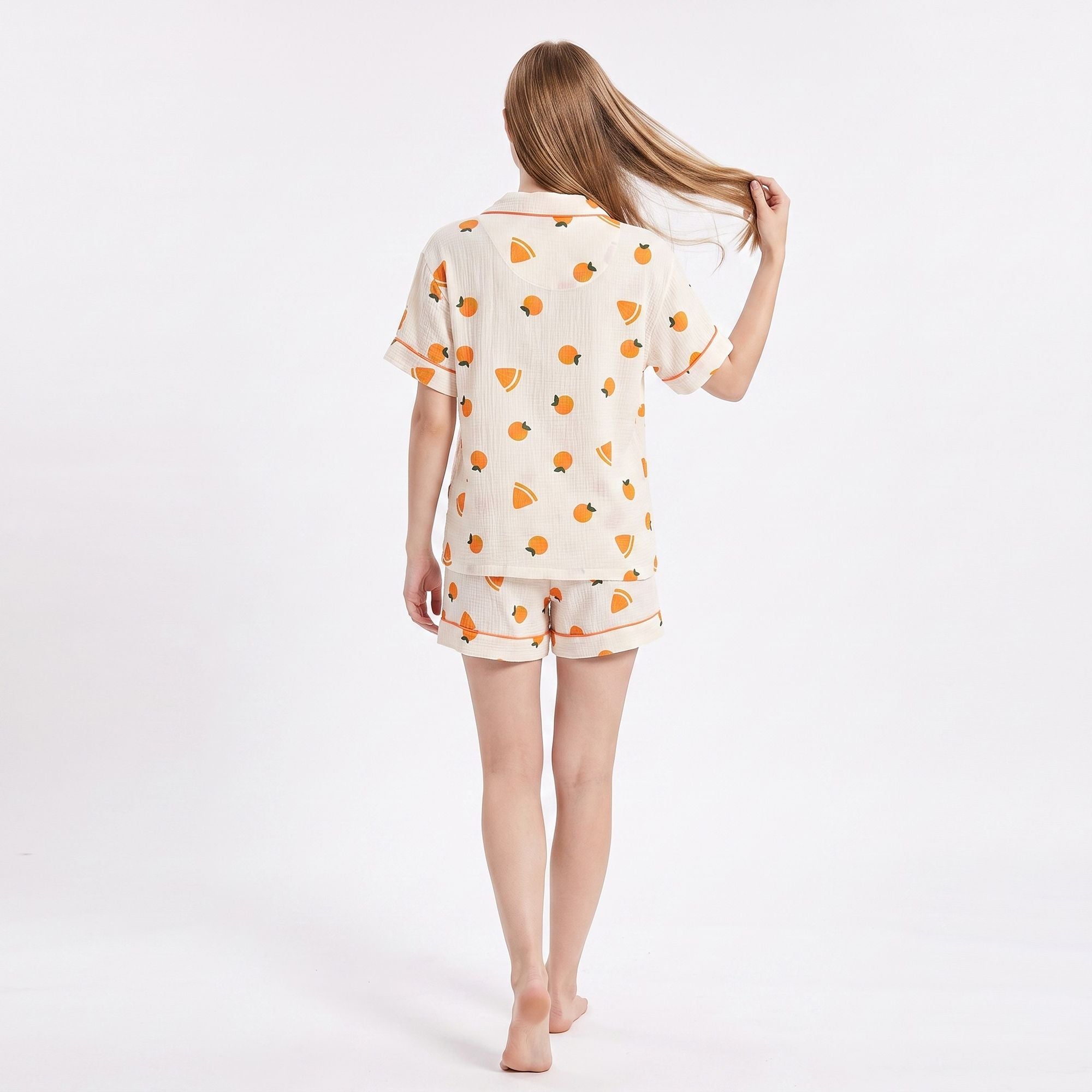 2-Piece Set Fruit Print Button Front Pajama Top and Relaxed Pants Sleepwear