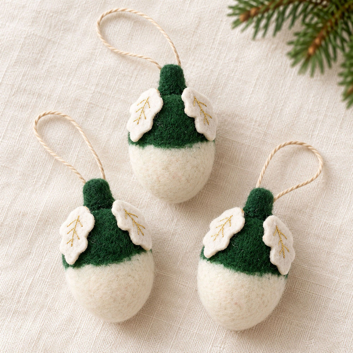 3 Piece Felt Acorn Hanging Christmas Ornament Set Gift