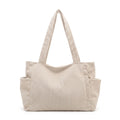 Corduroy Tote Bag Large Capacity Shoulder Bag with Side Pockets and Zipper Closure