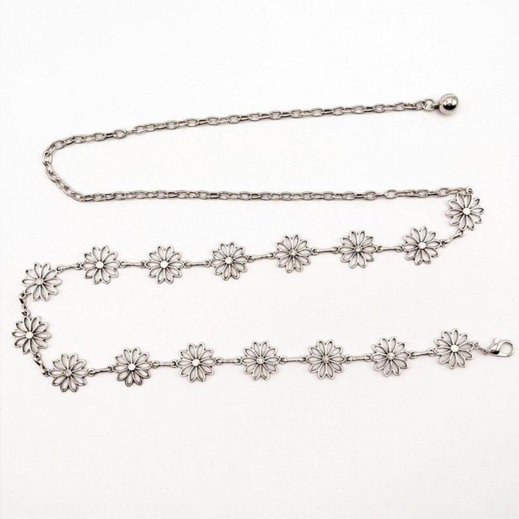 Anna-Kaci Women's Floral Metal Chain Belt with Adjustable Link and Drop Detail 45.5in