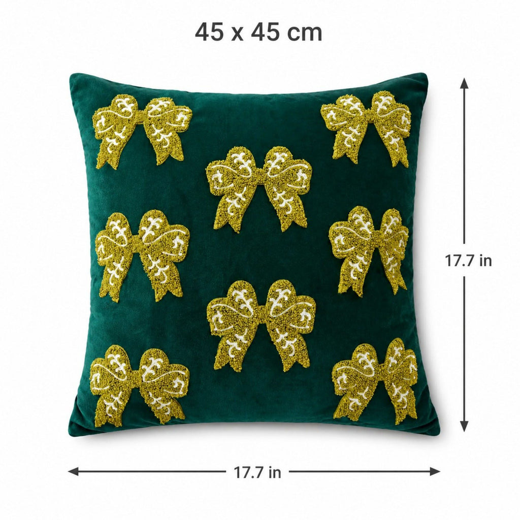 2 Pack Christmas Tree Bow Embroidered Velvet Pillow Covers