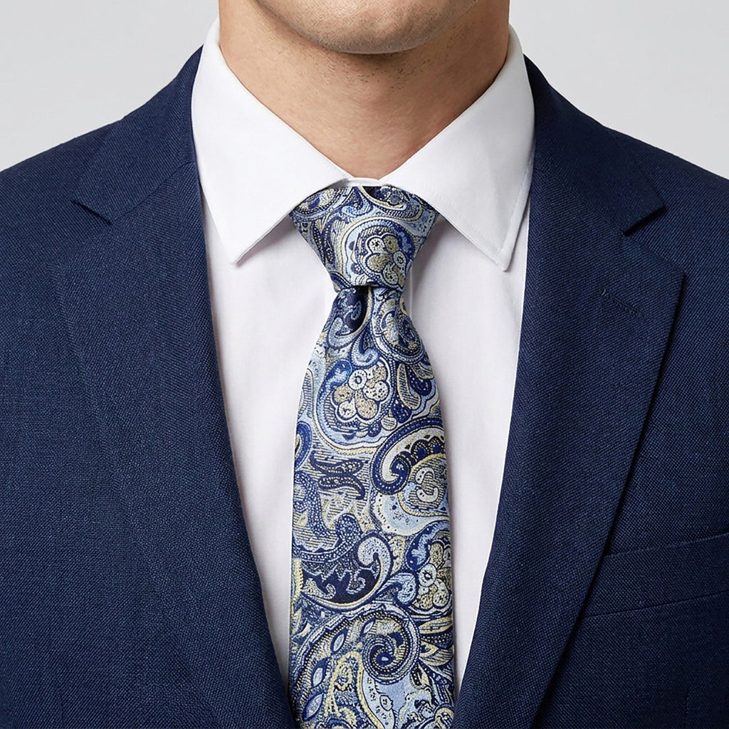 Men's Paisley Tie Gift Set with Matching Pocket Square Cufflinks and Silver Tie Clip
