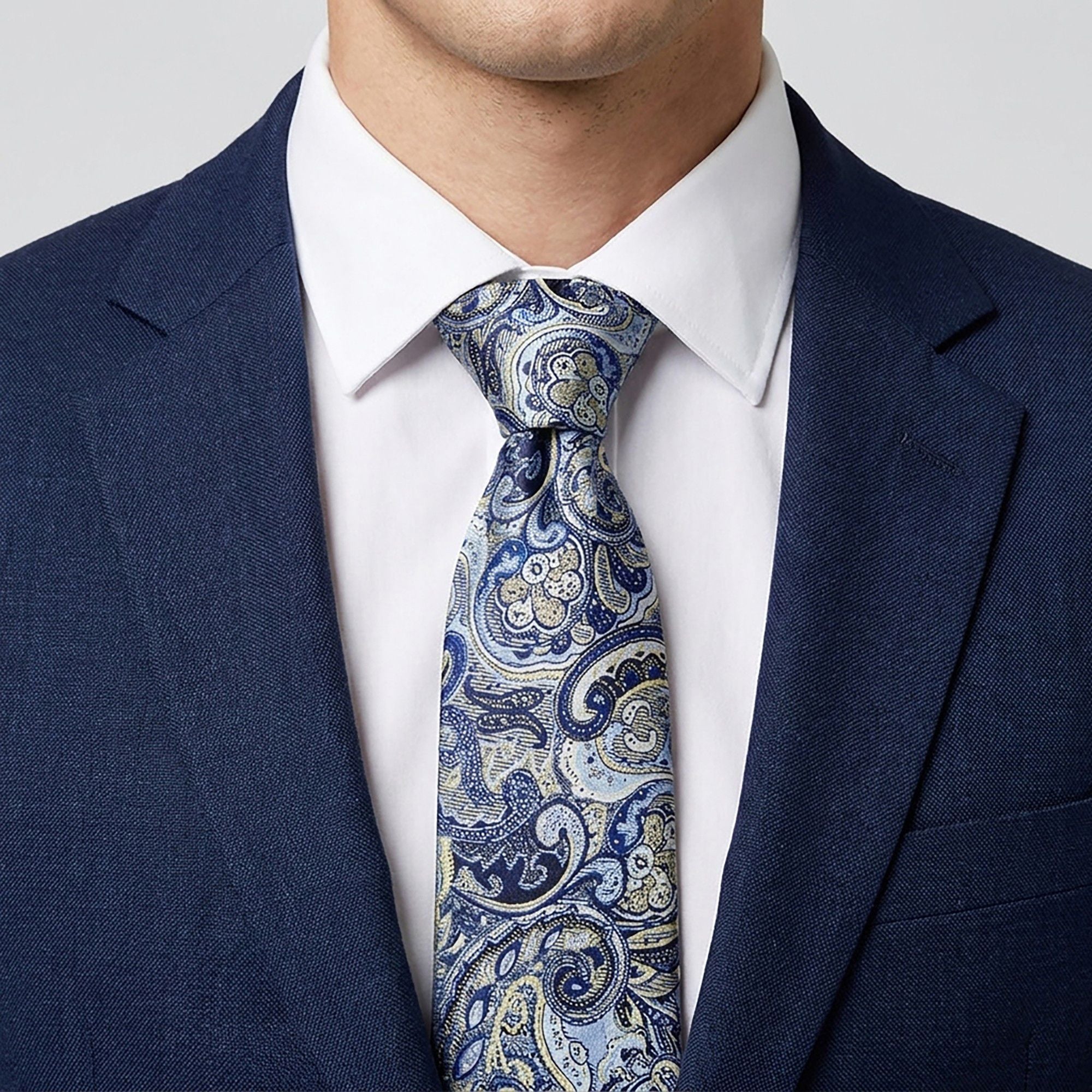 Men's Paisley Tie Gift Set with Matching Pocket Square Cufflinks and Silver Tie Clip
