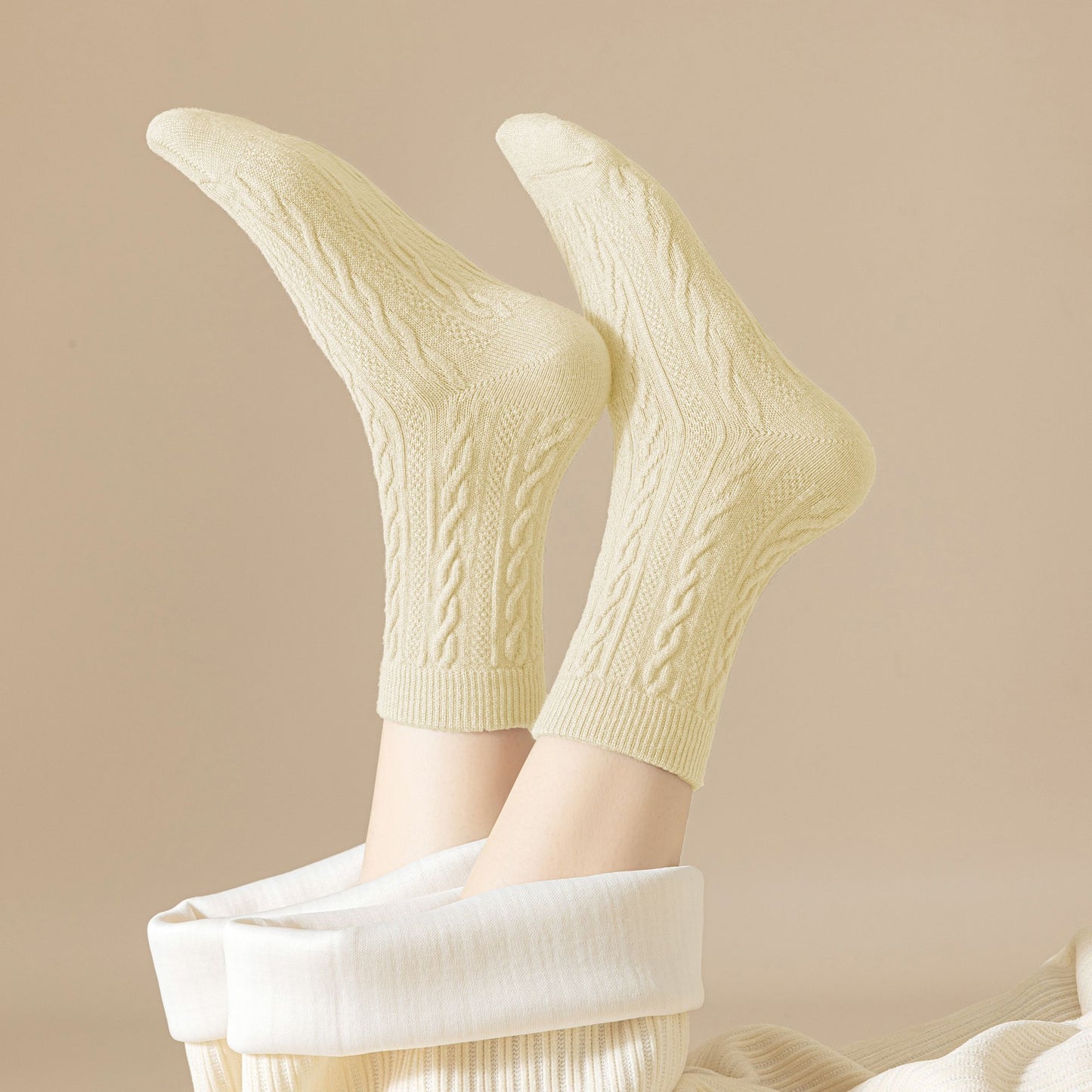 Anna-Kaci Women's Classic Crew Socks Cable-Knit Cotton for Casual Stability and Comfort 2 Pairs