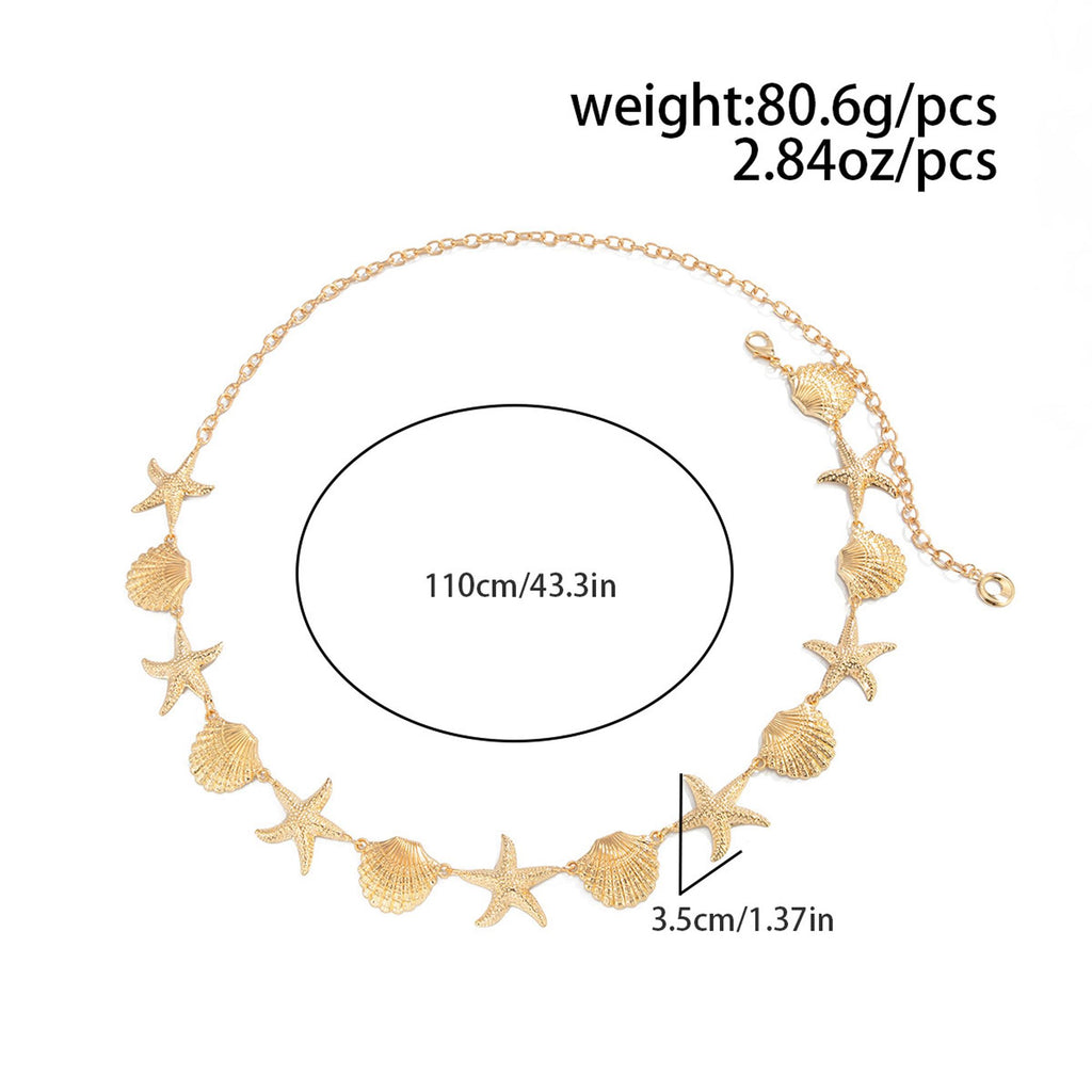 Starfish and Shell Metal Waist Chain Adjustable Beach Body Belt Ocean Style Waist Jewelry