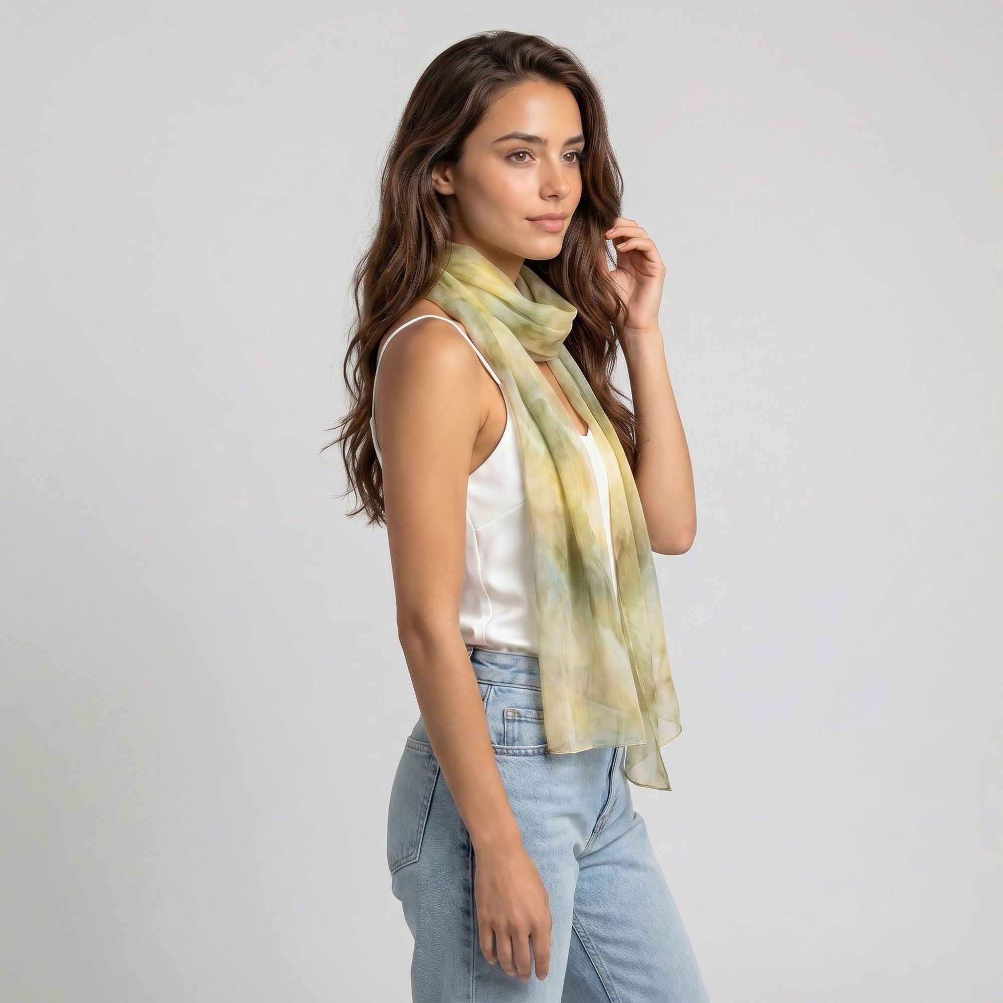 Lightweight Sheer Oblong Scarf with Soft Draped Fabric and Finished Edges