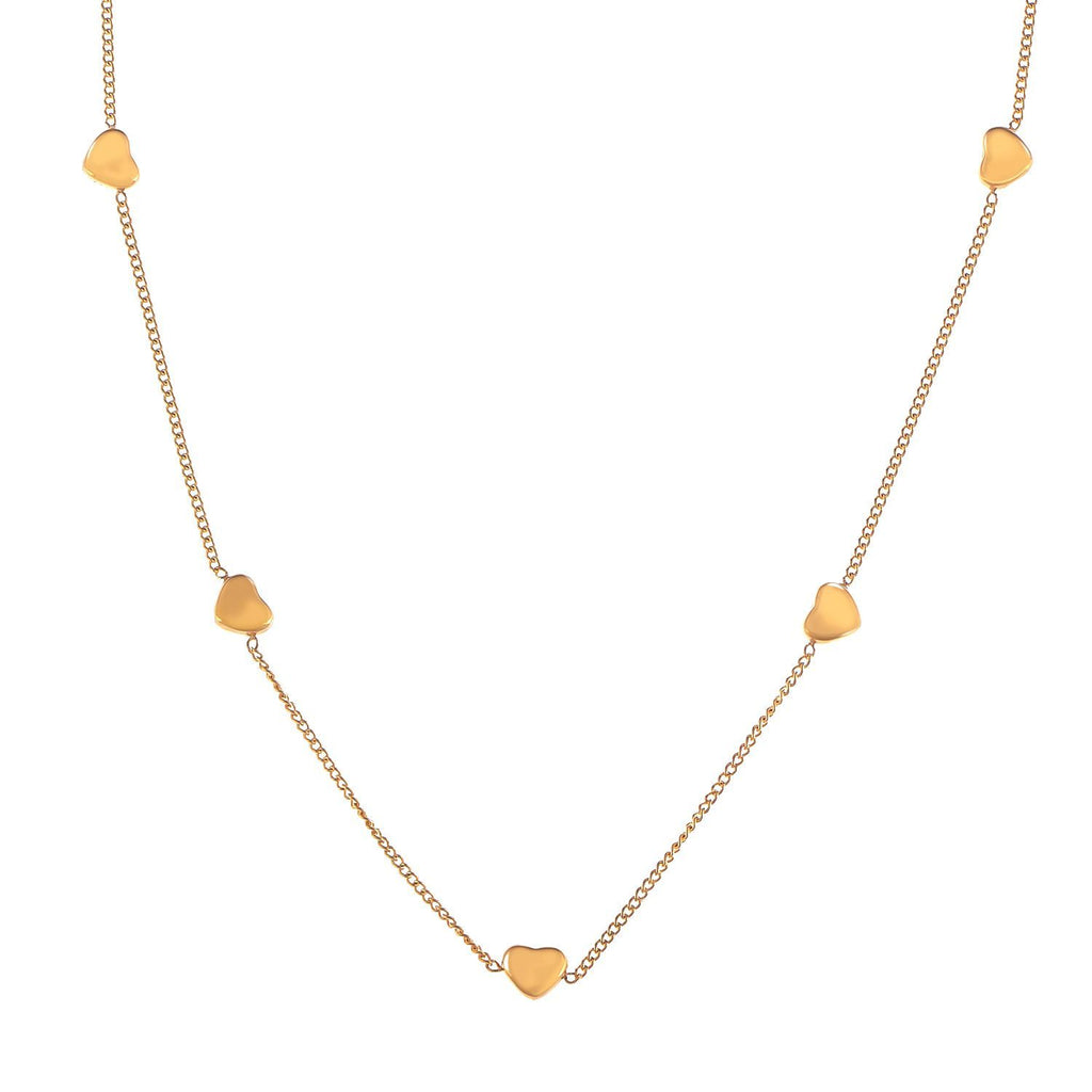 Women's Stainless Steel Necklace with 18K Gold Plated Heart Charms, Adjustable Chain and Minimalist Design