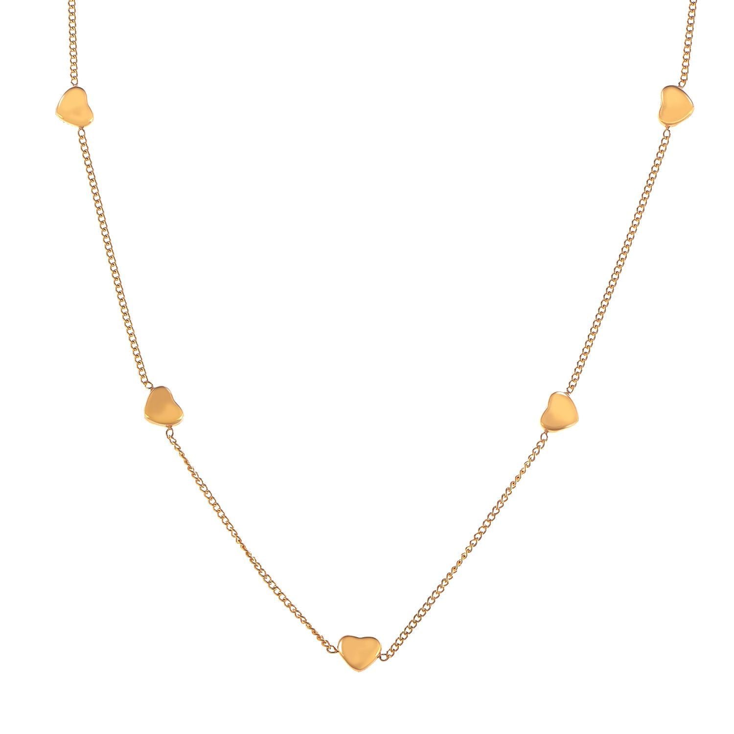 Women's Stainless Steel Necklace with 18K Gold Plated Heart Charms, Adjustable Chain and Minimalist Design